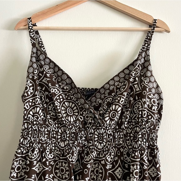 Y2K Tommy Hilfiger Patterned Brown and White Spaghetti Strap Dress w/ Pockets XL - Picture 2 of 10